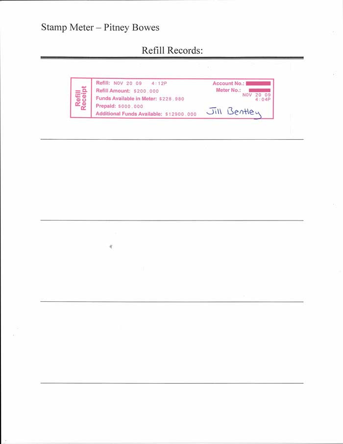 Stamp Meter refill record